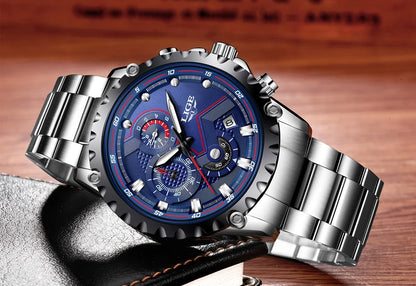 Orologio da uomo LIGE – Orologio al quarzo di tendenza, marchio di lusso, interamente in acciaio, stile professionale, impermeabile e sportivo – Fornito con scatola