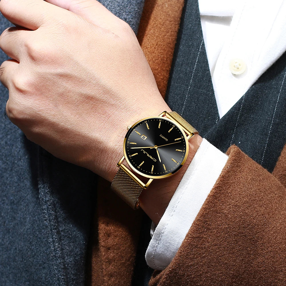 reloj hombre CRRJU Top Brand Luxury Blue Waterproof Watches Slim Stylish Date Casual Quartz Watch Men Sports Mesh Strap Clock
