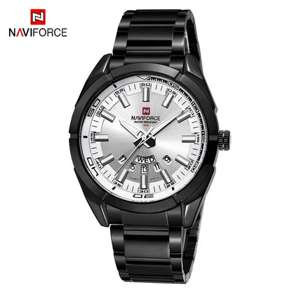 Montre pour homme NAVIFORCE, entièrement en acier, étanche, style décontracté, mouvement à quartz avec affichage de la date – Montre-bracelet de luxe pour homme, d'une marque de premier plan.