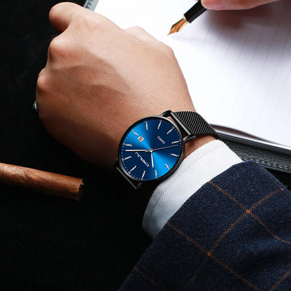 reloj hombre CRRJU Top Brand Luxury Blue Waterproof Watches Slim Stylish Date Casual Quartz Watch Men Sports Mesh Strap Clock