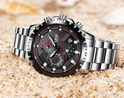 Orologio da uomo LIGE – Orologio al quarzo di tendenza, marchio di lusso, interamente in acciaio, stile professionale, impermeabile e sportivo – Fornito con scatola