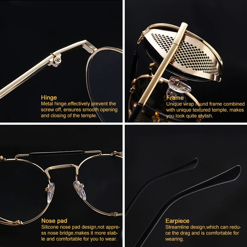 New Steampunk Retro Round Metal Sunglasses Men Women Brand Designer Glasses Metal Shields Shades Oculos De Sol UV400 Eyewear