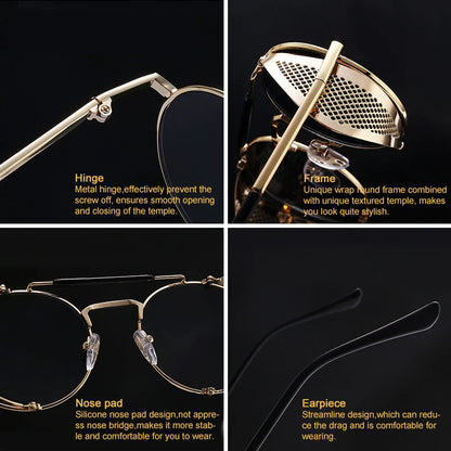 New Steampunk Retro Round Metal Sunglasses Men Women Brand Designer Glasses Metal Shields Shades Oculos De Sol UV400 Eyewear