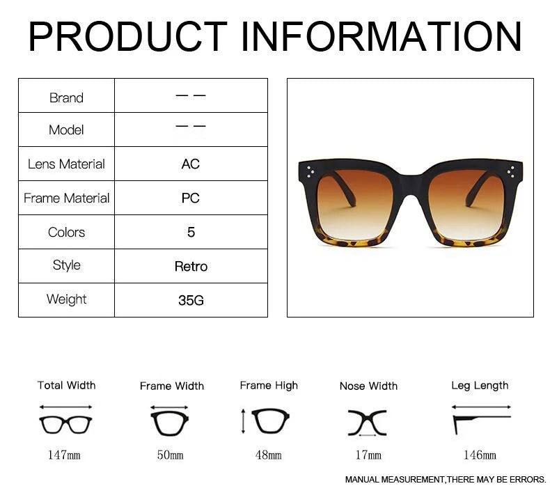 Square Oversized Sunglasses Woman Fashion Black Gradient Vintage Sun Glasses Female Outdoor Shades Driver Retro Oculos De Sol