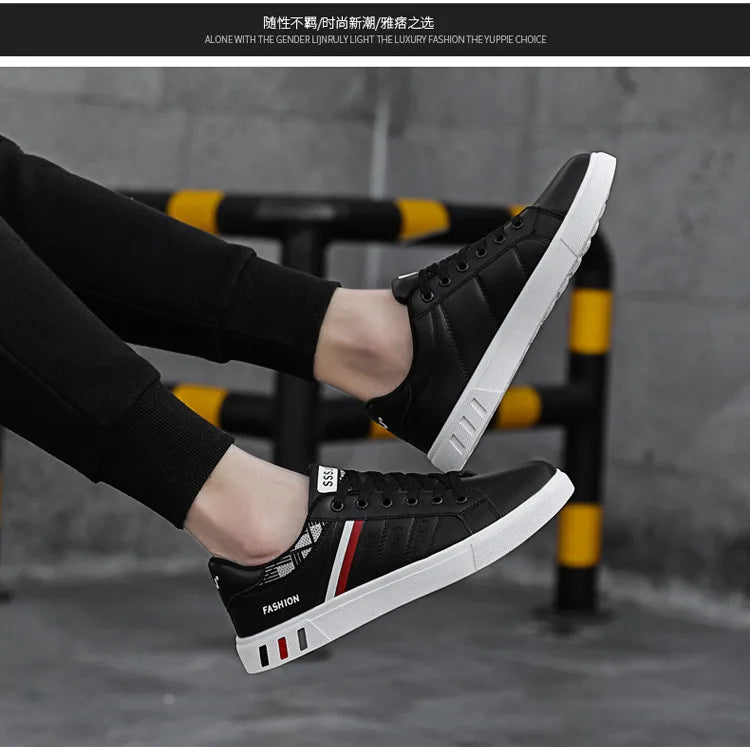 Men's Casual Sneakers Skateboarding Shoes PU Flats Shoes Students Outdoor Sneakers Street Shoes Lace Walking Shoes Plus Size 48