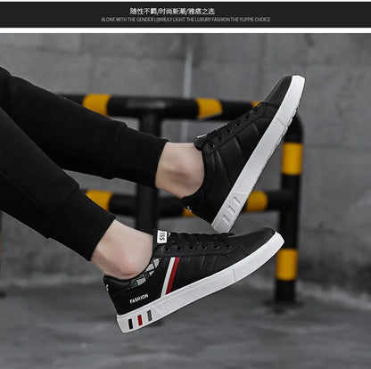 Men's Casual Sneakers Skateboarding Shoes PU Flats Shoes Students Outdoor Sneakers Street Shoes Lace Walking Shoes Plus Size 48