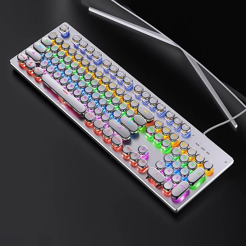 Retro-Punk mechanische Tastatur mit blauen, schwarzen oder braunen Switches, 104 Tasten, USB-kabelgebunden, Gaming-Tastatur mit RGB-Hintergrundbeleuchtung für PC, Laptop und Gamer