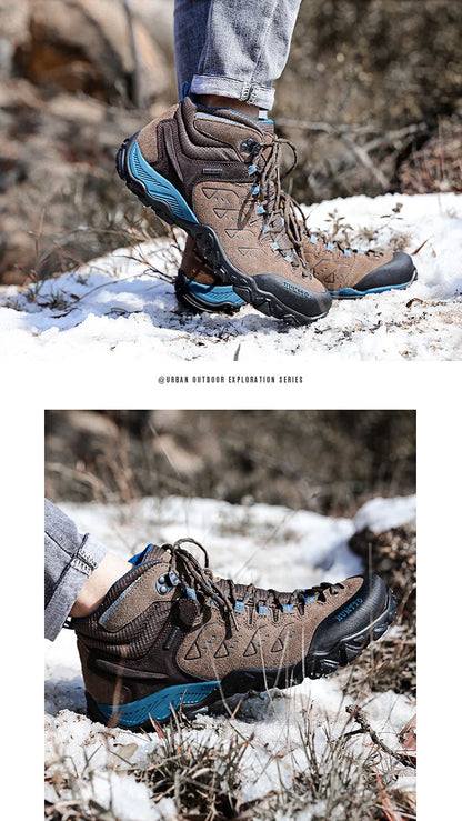 HUMTTO Nouvelles chaussures de randonnée pour homme : baskets d'extérieur imperméables pour homme et femme, en cuir, pour la marche, l'escalade, le trekking et le sport ; bottes pour homme et femme