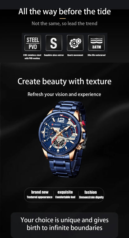 CURREN Men’s Luxury Quartz Chronograph Watch  Sport Design, Waterproof & Date Display
