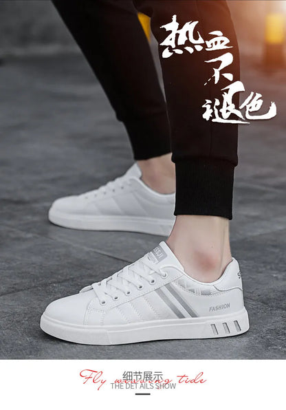 Men's Casual Sneakers Skateboarding Shoes PU Flats Shoes Students Outdoor Sneakers Street Shoes Lace Walking Shoes Plus Size 48