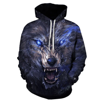 Cool Space Galaxy Wolf Hoodie – Herren-Hoodie mit leuchtendem Wolf, modischer Pullover für Frühling und Herbst