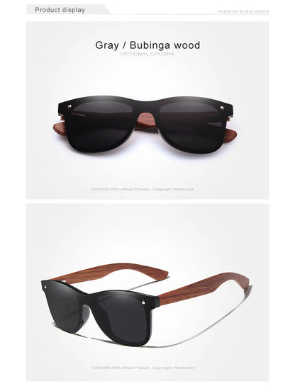 KINGSEVEN Polarized UV400 Vintage Sunglasses For Men Brand Wooden Flat Lens Square Frame Women Eye Protection Oculos Eyewear