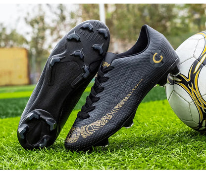 WaterMonkey Adults Men's Football Shoes Long Spike Soccer Shoes Outdoor Lawn AG Cleats Low Top Training Soccer Sneakers
