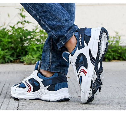 BONA New Designers Action Leather Mesh Men Running Shoes Sneakers Trainers Lightweight Antiskid Outdoor Walking Shoes Man