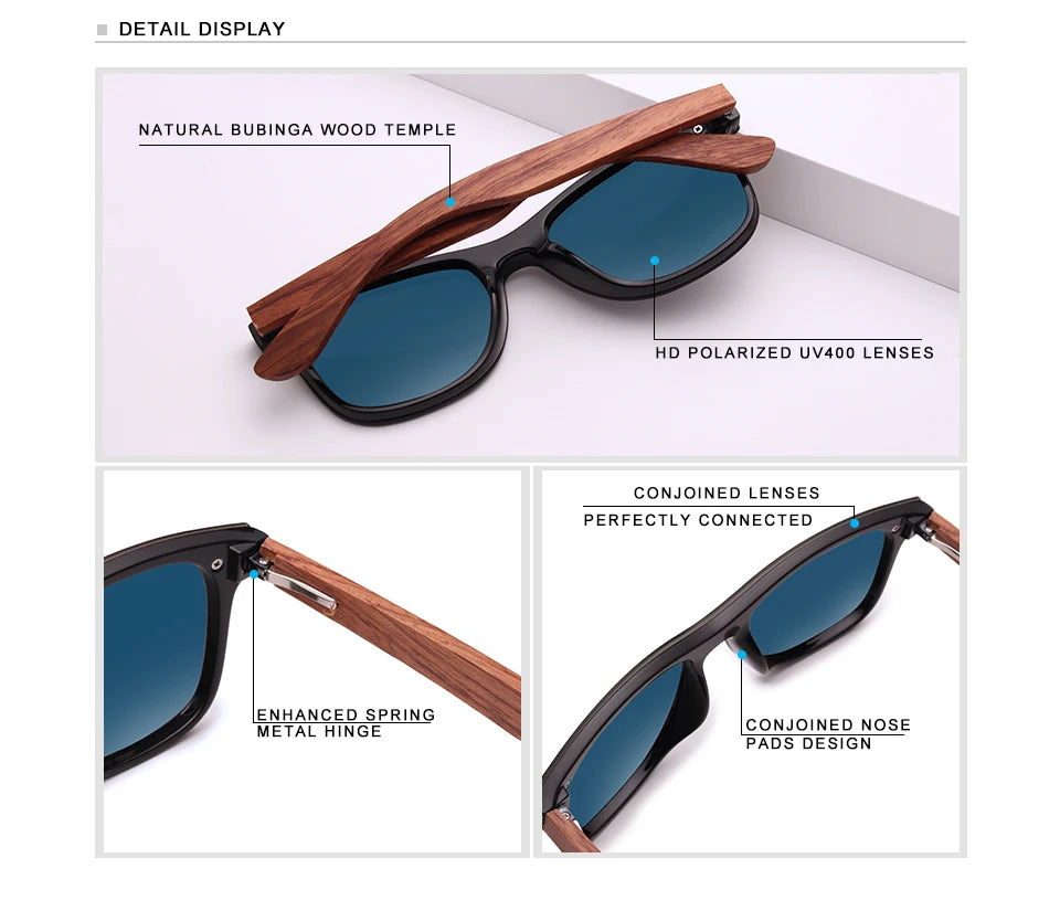 KINGSEVEN Polarized UV400 Vintage Sunglasses For Men Brand Wooden Flat Lens Square Frame Women Eye Protection Oculos Eyewear