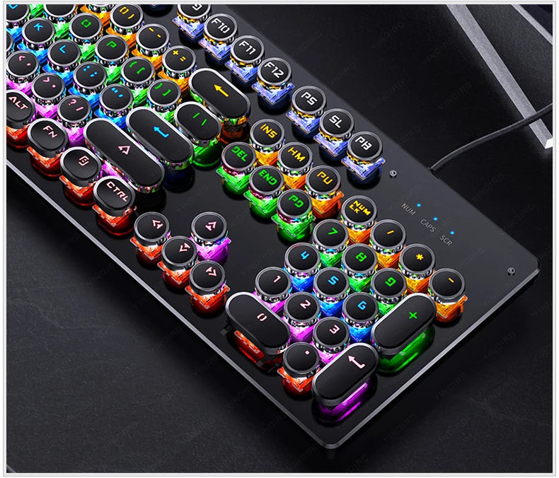 Retro-Punk mechanische Tastatur mit blauen, schwarzen oder braunen Switches, 104 Tasten, USB-kabelgebunden, Gaming-Tastatur mit RGB-Hintergrundbeleuchtung für PC, Laptop und Gamer