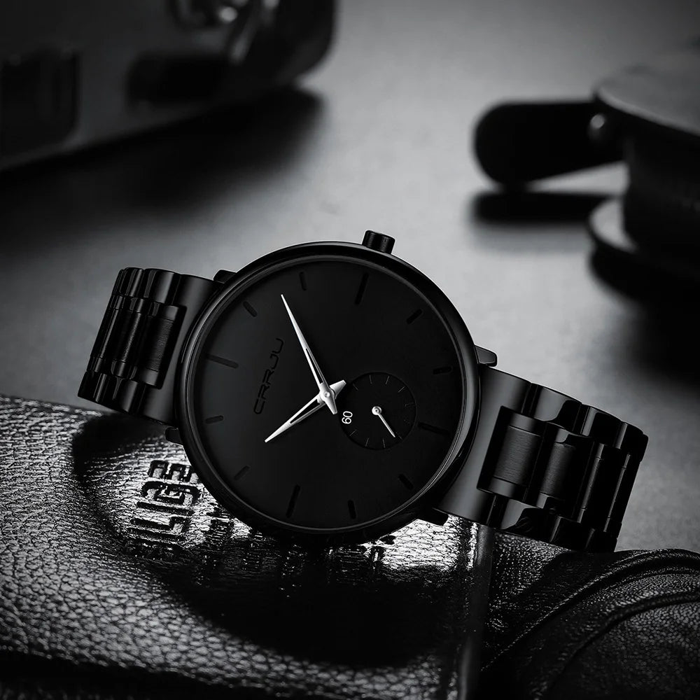 Montre pour homme CRRJU – Montre-bracelet en acier inoxydable, style décontracté et luxueux, étanche, montre de sport à quartz pour homme