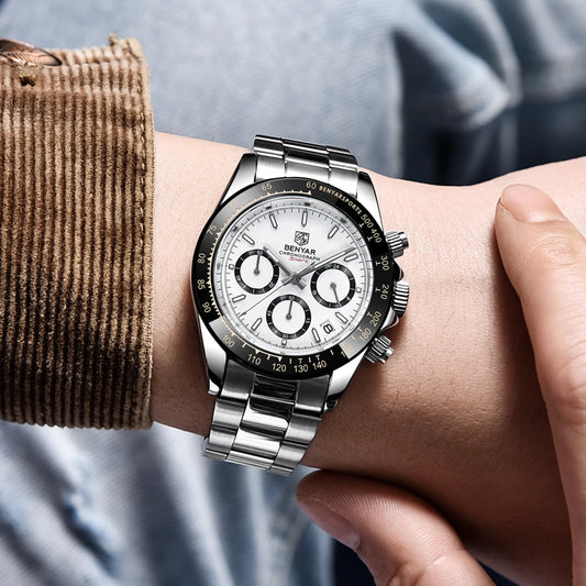 BENYAR Men’s Watches – Luxury chronograph, sporty design, water-resistant, stainless steel, quartz movement