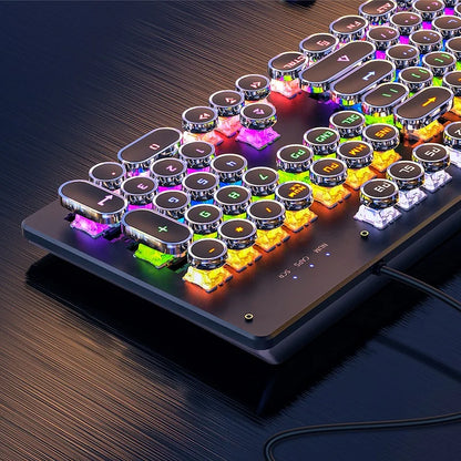 Retro-Punk mechanische Tastatur mit blauen, schwarzen oder braunen Switches, 104 Tasten, USB-kabelgebunden, Gaming-Tastatur mit RGB-Hintergrundbeleuchtung für PC, Laptop und Gamer