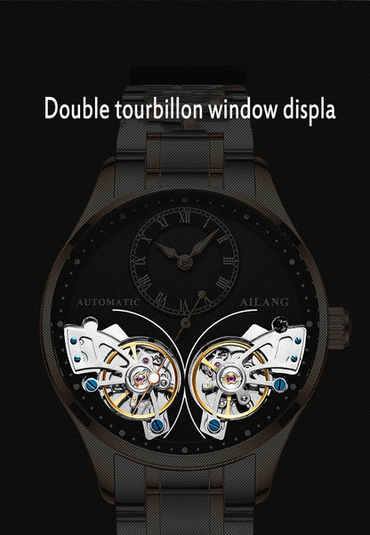 AILANG brandneue modische Double-Tourbillon-Uhr für Herren, Luxus-Edelstahl, wasserdicht, automatisch-mechanische Herrenuhr