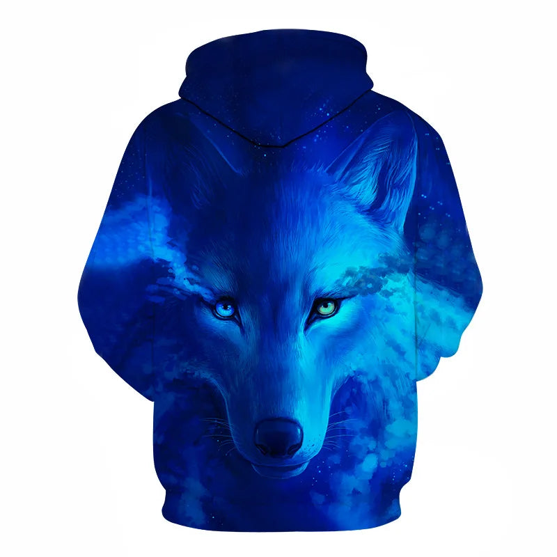Cool Space Galaxy Wolf Hoodie – Herren-Hoodie mit leuchtendem Wolf, modischer Pullover für Frühling und Herbst
