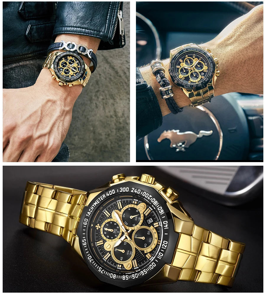 Sports Watches For Men Fashion Quartz Men Big Clock WWOOR Top Brand Luxury Military Full Steel Waterproof Chronograph Wristwatch