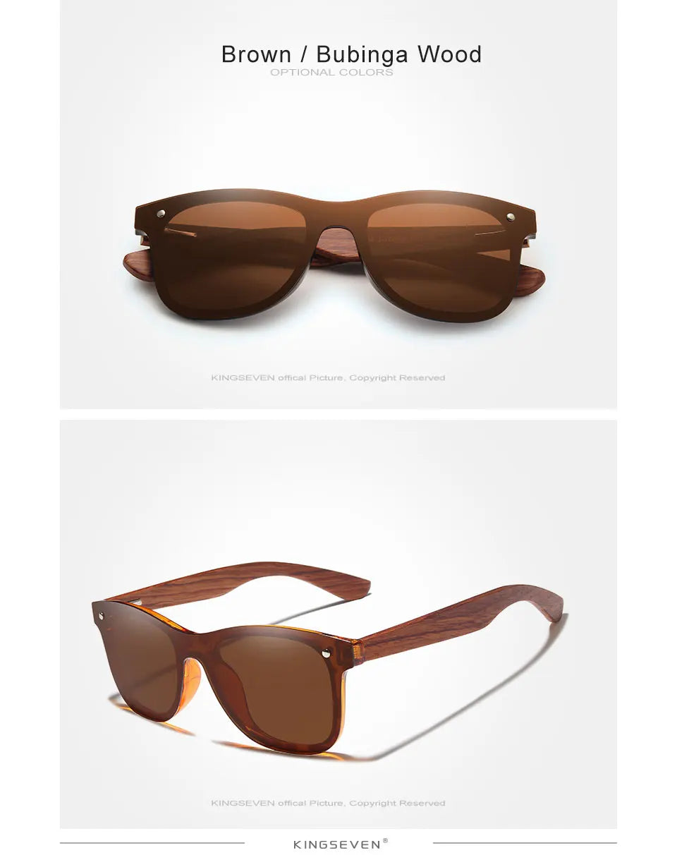 KINGSEVEN Polarized UV400 Vintage Sunglasses For Men Brand Wooden Flat Lens Square Frame Women Eye Protection Oculos Eyewear