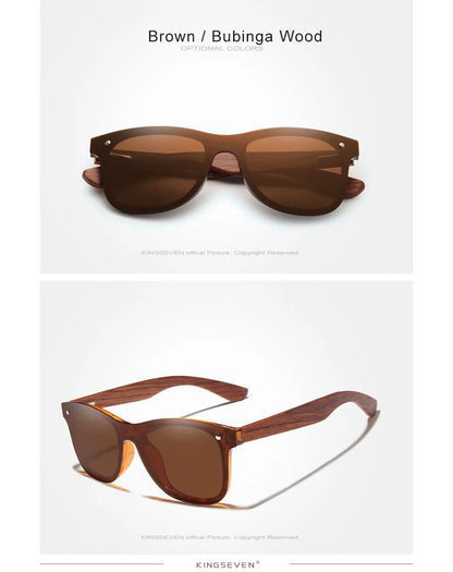 KINGSEVEN Polarized UV400 Vintage Sunglasses For Men Brand Wooden Flat Lens Square Frame Women Eye Protection Oculos Eyewear