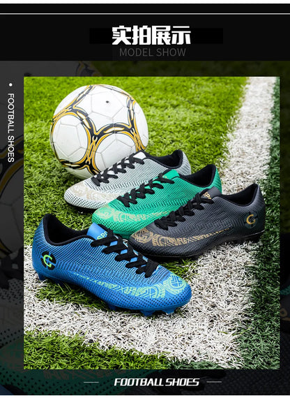 WaterMonkey Adults Men's Football Shoes Long Spike Soccer Shoes Outdoor Lawn AG Cleats Low Top Training Soccer Sneakers