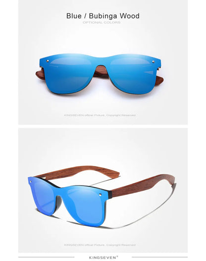 KINGSEVEN Polarized UV400 Vintage Sunglasses For Men Brand Wooden Flat Lens Square Frame Women Eye Protection Oculos Eyewear