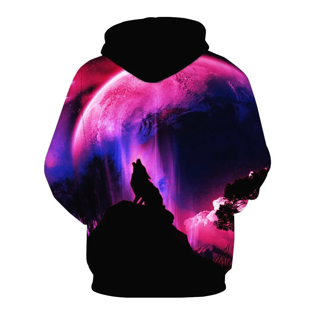 Cool Space Galaxy Wolf Hoodie – Herren-Hoodie mit leuchtendem Wolf, modischer Pullover für Frühling und Herbst