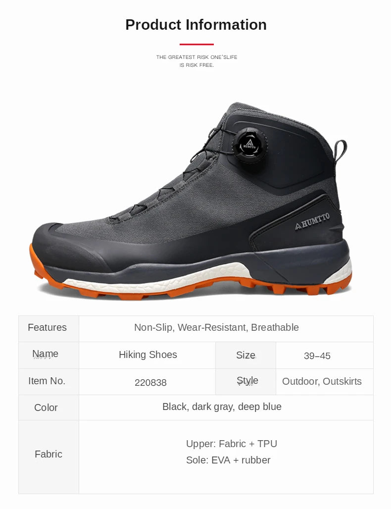 HUMTTO Waterproof Hiking Shoes Mountain Trekking Boots Black Camping Sneakers for Men Safety Climbing Sport Tactical Mens Shoes