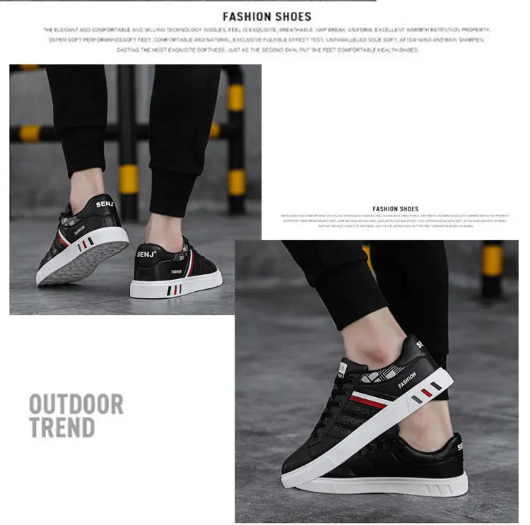 Men's Casual Sneakers Skateboarding Shoes PU Flats Shoes Students Outdoor Sneakers Street Shoes Lace Walking Shoes Plus Size 48