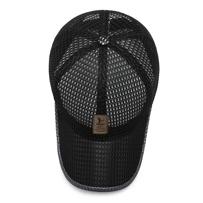 Letní unisex kšiltovka pro muže a ženy na rybaření, prodyšná síťovaná snapback čepice, černá ležérní sportovní kšiltovka