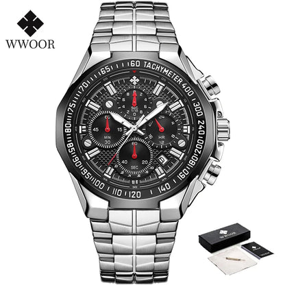 Sports Watches For Men Fashion Quartz Men Big Clock WWOOR Top Brand Luxury Military Full Steel Waterproof Chronograph Wristwatch