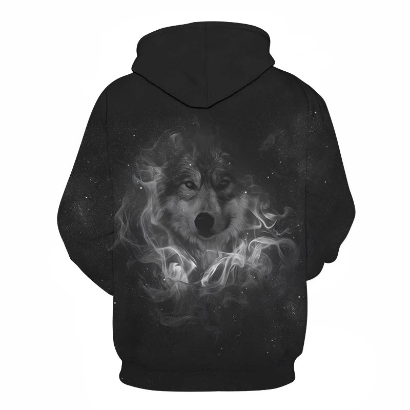 Cool Space Galaxy Wolf Hoodie – Herren-Hoodie mit leuchtendem Wolf, modischer Pullover für Frühling und Herbst