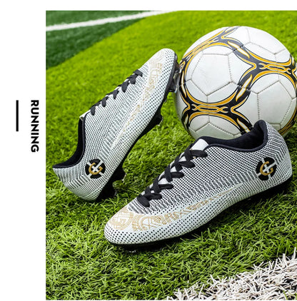 WaterMonkey Adults Men's Football Shoes Long Spike Soccer Shoes Outdoor Lawn AG Cleats Low Top Training Soccer Sneakers