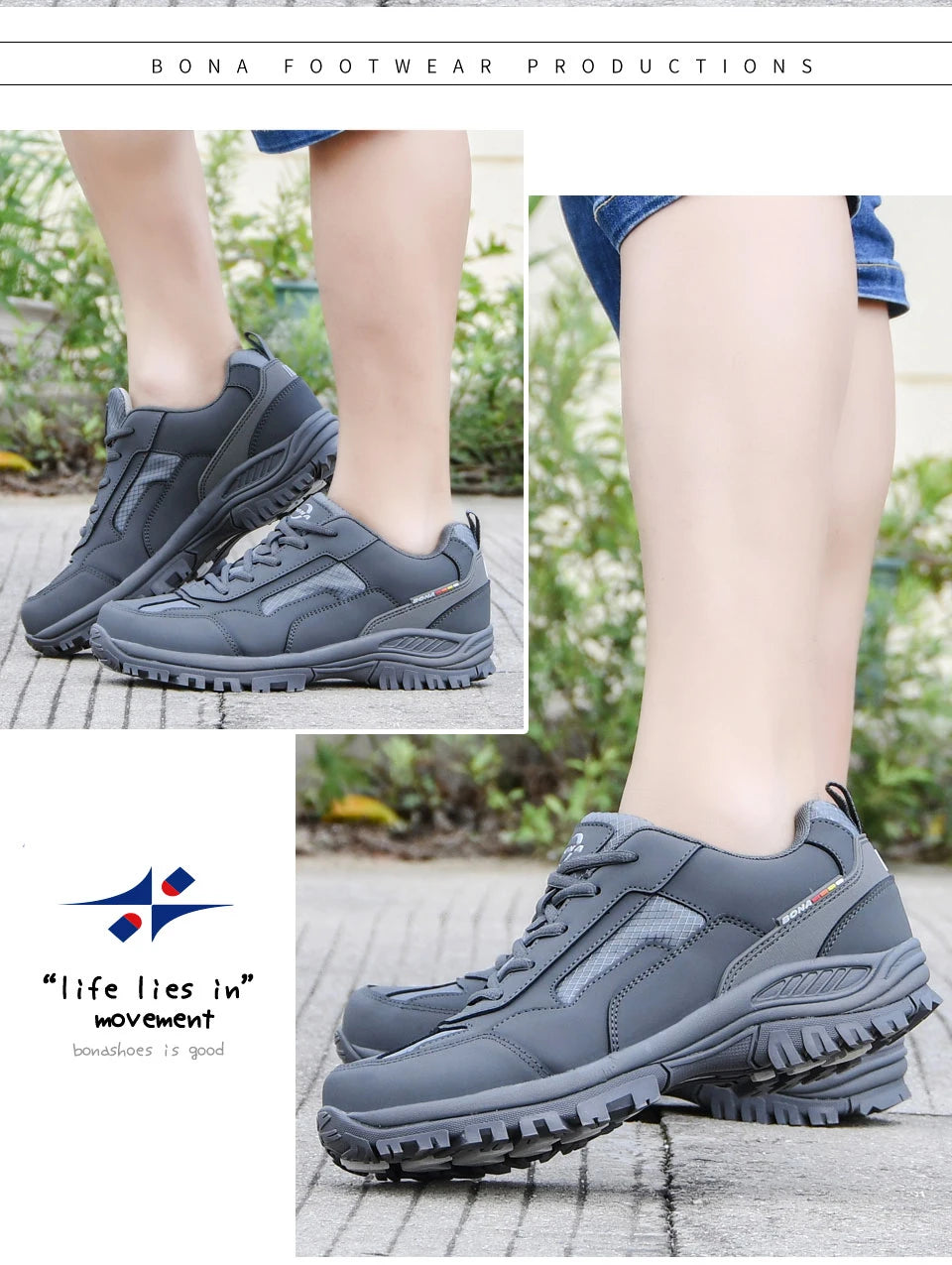 BONA New Designers Non-slip Wear-resistant Breathable Hiking Shoes Men Outdoor High-quality Jogging Walking Shoe Mansculino