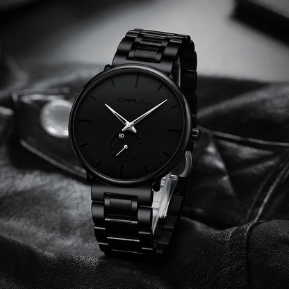 Montre pour homme CRRJU – Montre-bracelet en acier inoxydable, style décontracté et luxueux, étanche, montre de sport à quartz pour homme
