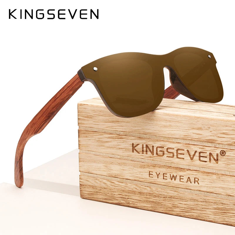 KINGSEVEN Polarized UV400 Vintage Sunglasses For Men Brand Wooden Flat Lens Square Frame Women Eye Protection Oculos Eyewear