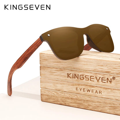 KINGSEVEN Polarized UV400 Vintage Sunglasses For Men Brand Wooden Flat Lens Square Frame Women Eye Protection Oculos Eyewear