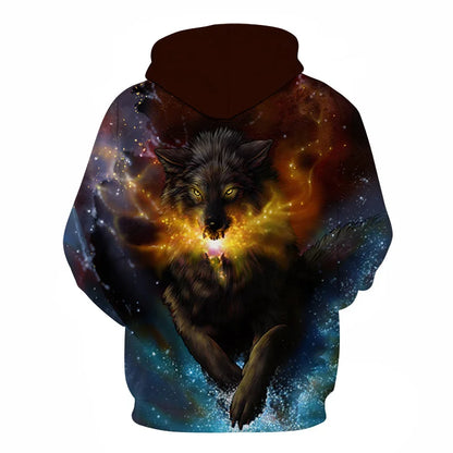 Cool Space Galaxy Wolf Hoodie – Herren-Hoodie mit leuchtendem Wolf, modischer Pullover für Frühling und Herbst