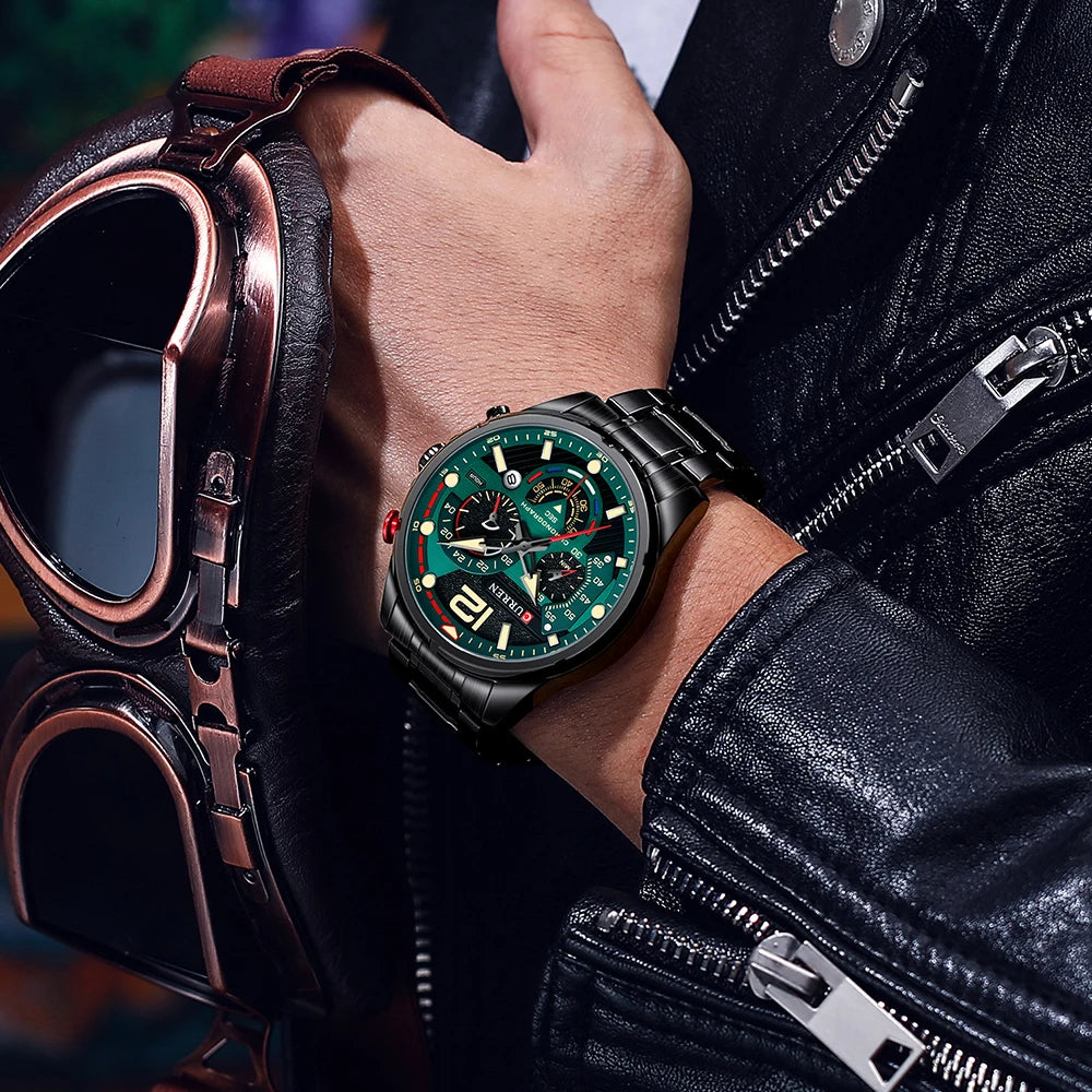 Orologio da uomo CURREN sportivo al quarzo con cronografo, in acciaio inox di lusso con quadrante luminoso