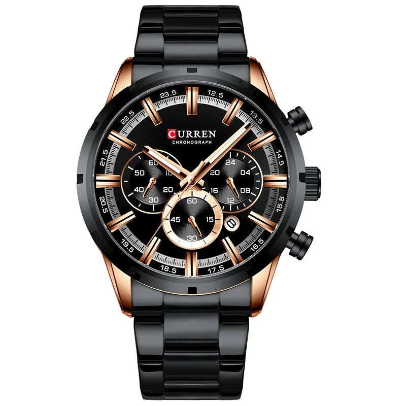 Pánské hodinky CURREN – luxusní sportovní chronograf, quartzový strojek, celonerezové, vodotěsné