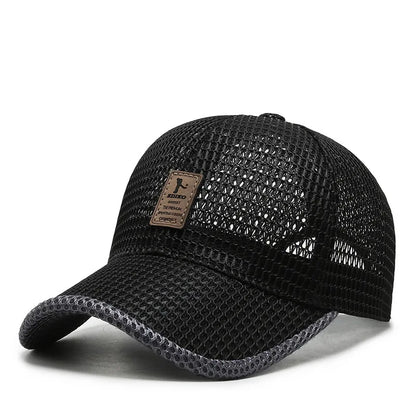 Letní unisex kšiltovka pro muže a ženy na rybaření, prodyšná síťovaná snapback čepice, černá ležérní sportovní kšiltovka