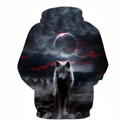 Cool Space Galaxy Wolf Hoodie – Herren-Hoodie mit leuchtendem Wolf, modischer Pullover für Frühling und Herbst