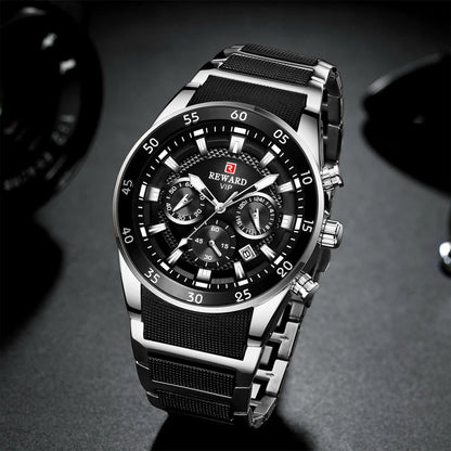 REWARD Big Dial Mens Watches Top Luxury Brand Sport Waterproof Watch Men Chronograph Quartz Clock Automatic Date WristWatches