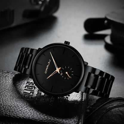 Montre pour homme CRRJU – Montre-bracelet en acier inoxydable, style décontracté et luxueux, étanche, montre de sport à quartz pour homme