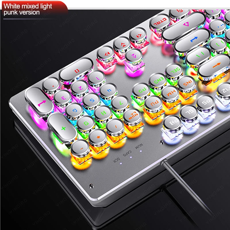 Retro-Punk mechanische Tastatur mit blauen, schwarzen oder braunen Switches, 104 Tasten, USB-kabelgebunden, Gaming-Tastatur mit RGB-Hintergrundbeleuchtung für PC, Laptop und Gamer
