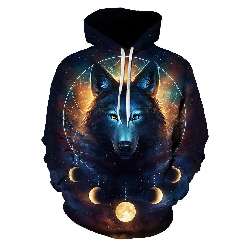 Cool Space Galaxy Wolf Hoodie – Herren-Hoodie mit leuchtendem Wolf, modischer Pullover für Frühling und Herbst